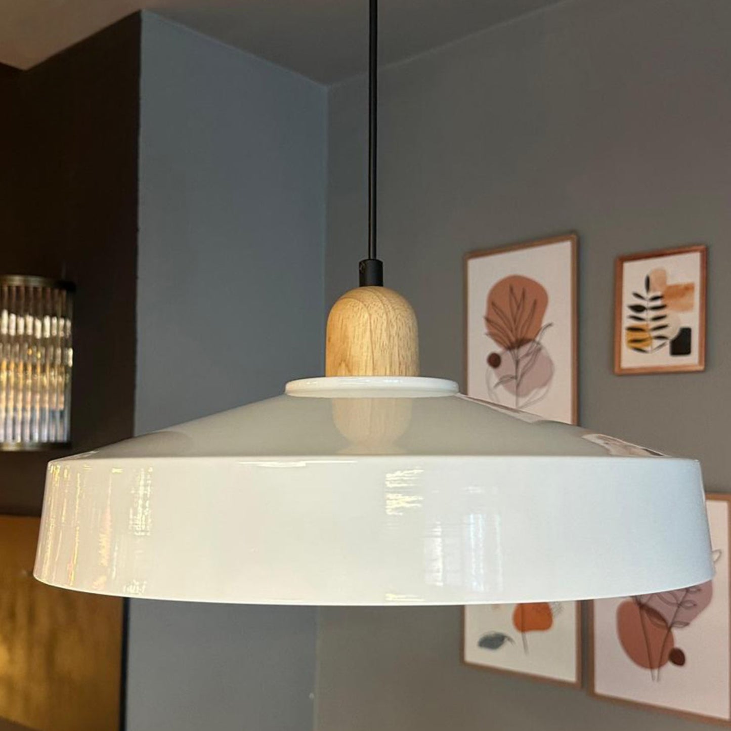 Ace Holz Hängelampe Esstich Ø40cm, Pendelleuchte Vintage Industrial aus Metall Holz E27