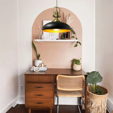 bamyum Androa Pendelleuchte Schwarz Gold Metall Ø40 cm, Küchenlampe Hangend, Hängelampe Esstisch Vintage E27, Wohnzimmerlampe Industrial