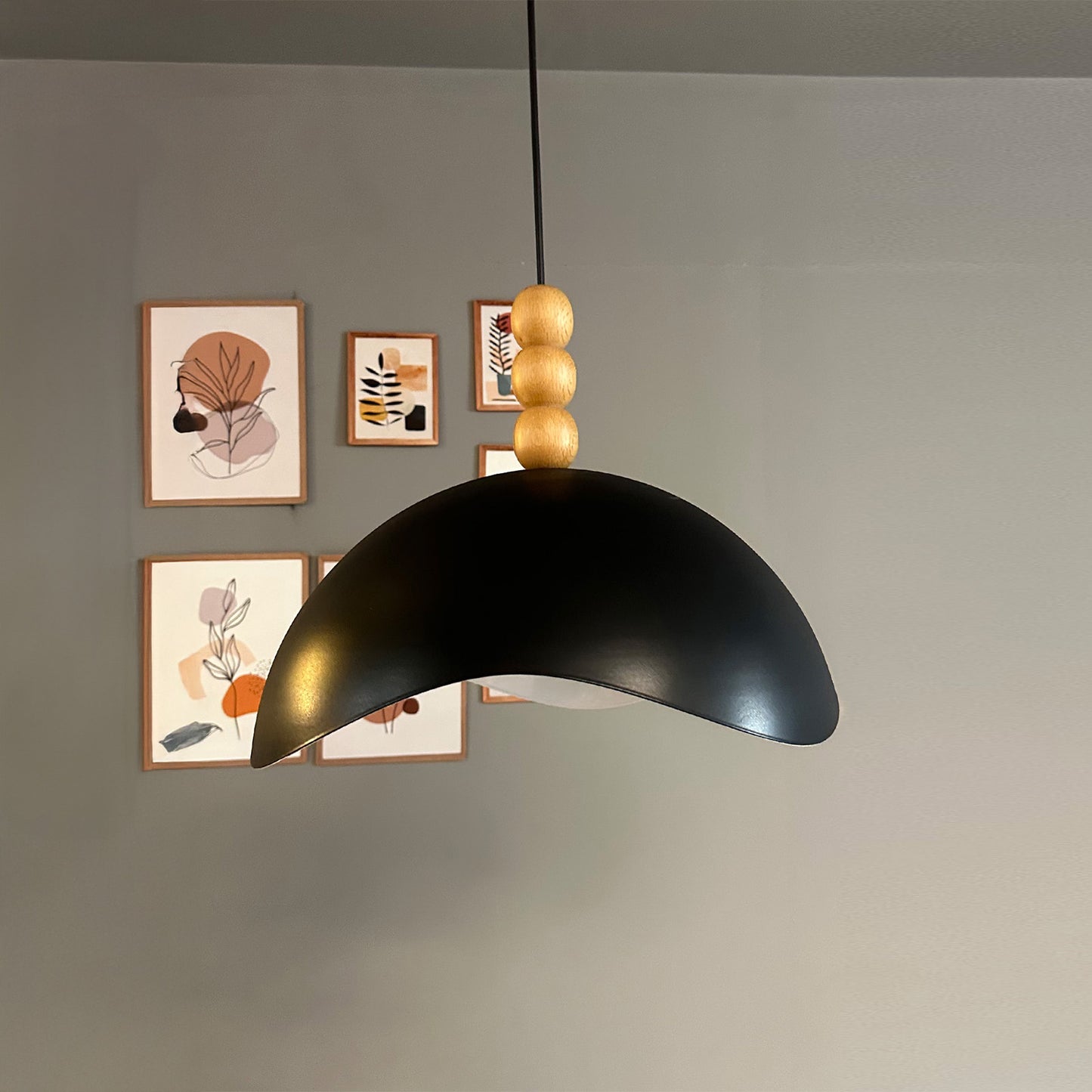 Luna Pendelleuchte aus Holz 40 cm, Hängelampe Metall E27 Moderne Lampe, Skandinavisch Pendellampe