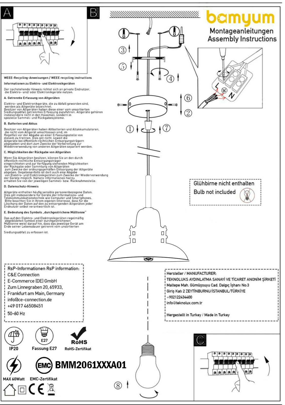 Hängelampe Metall E27 Fassung