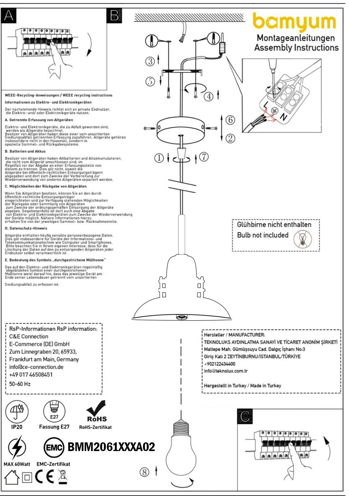 Hängelampe Metall E27 Fassung