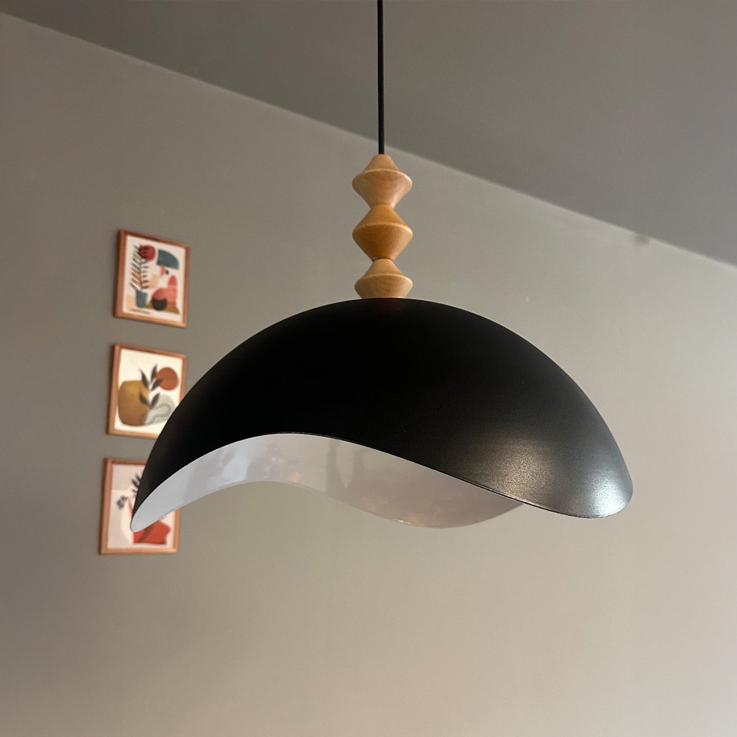 Luna Pendelleuchte aus Holz 40 cm, Hängelampe Metall E27 Moderne Lampe, Skandinavisch Pendellampe