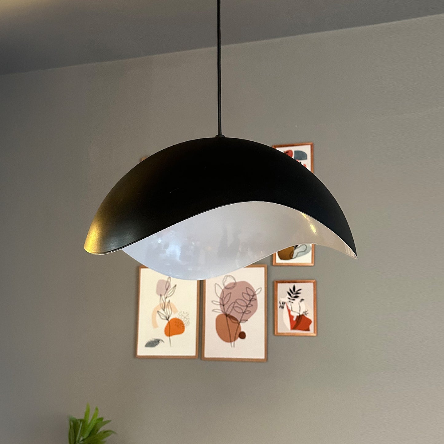 Luna Pendelleuchte aus Holz 40 cm, Hängelampe Metall E27 Moderne Lampe, Skandinavisch Pendellampe