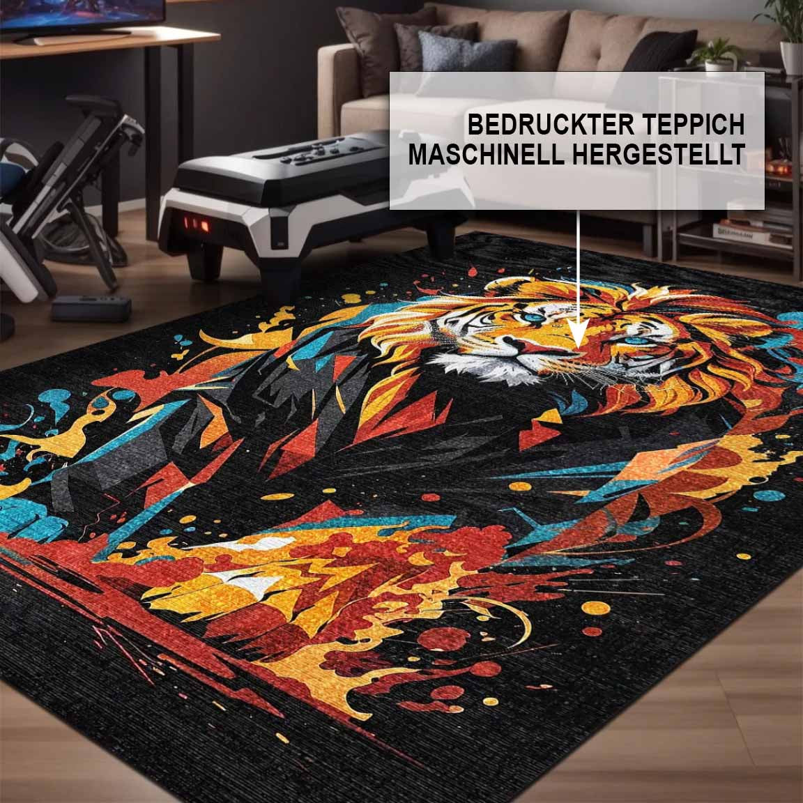 Lions Gamer Bedruckter Teppich Chenille-Druck Maschinell Hergestellt, Videospiel Waschbarer Teppich