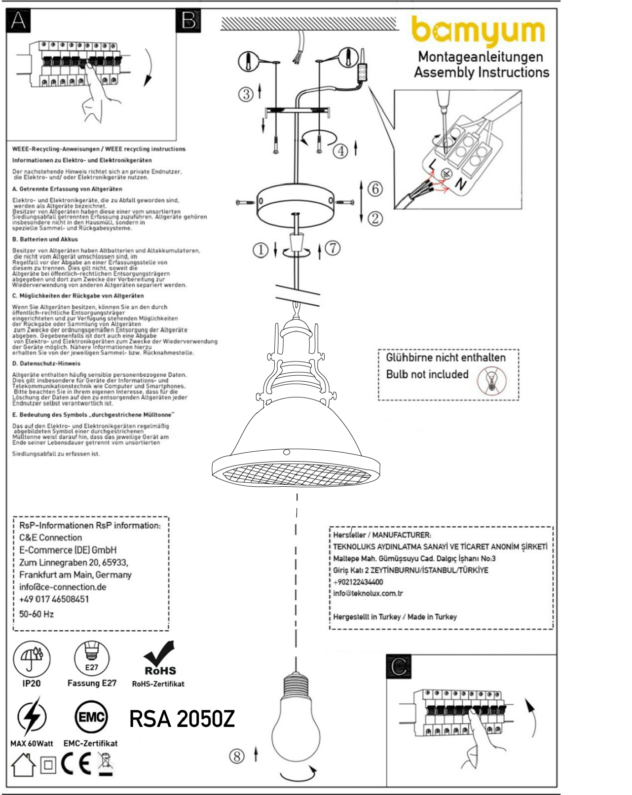 Pendelleuchte E27 Fassung Metall