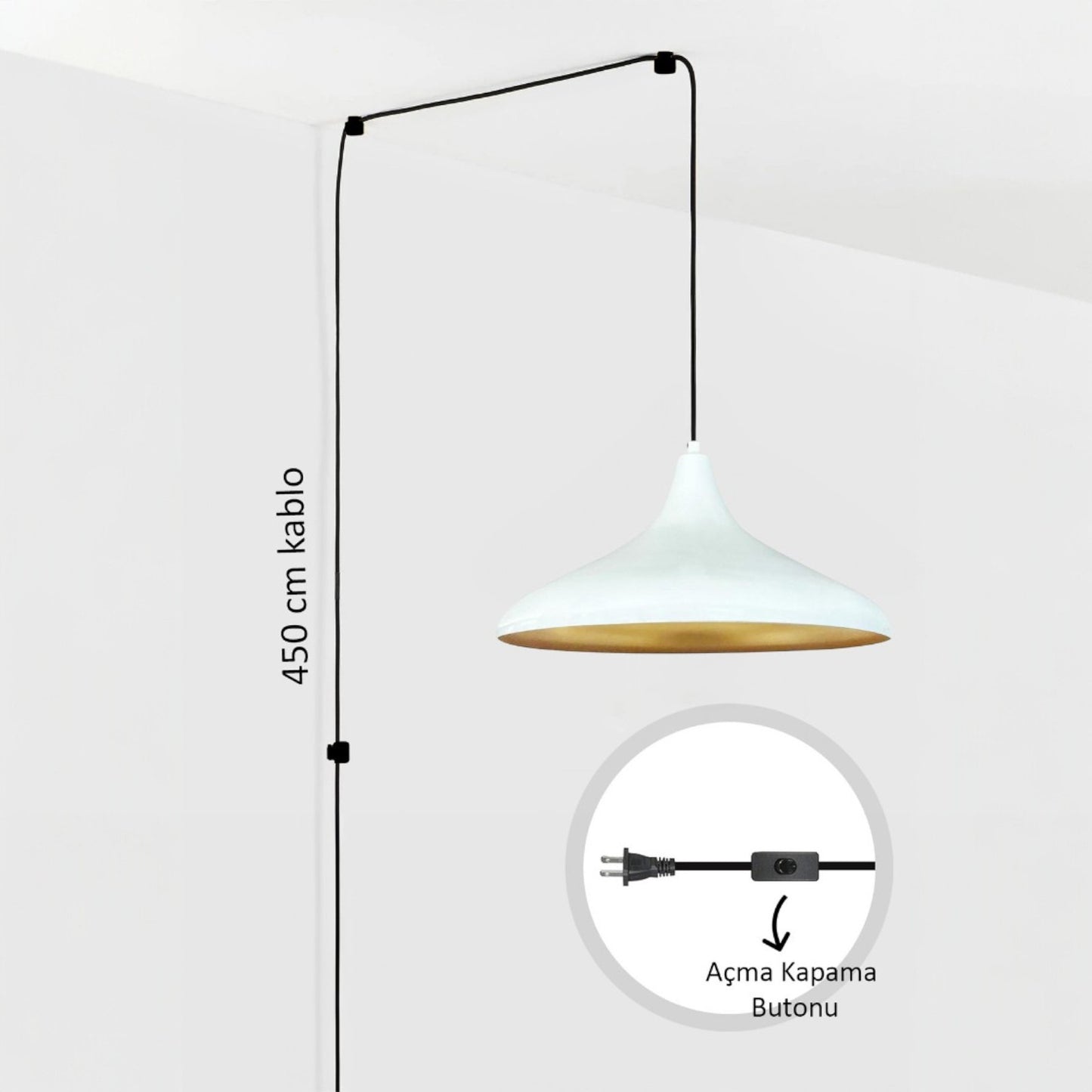 Bamyum Champion Metall mit 450 cm Kabel Schalter EU Stecker, Hängelampe