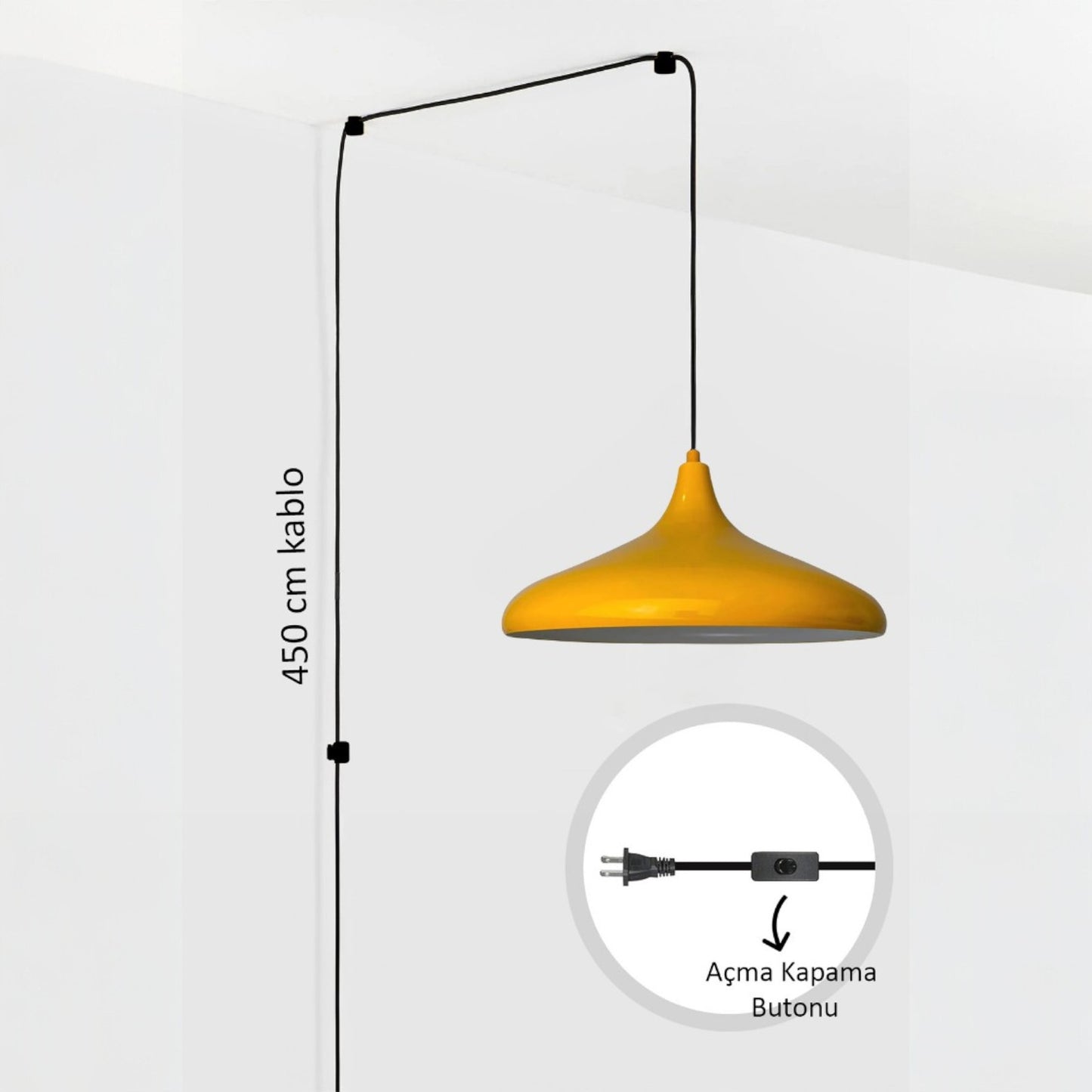 Bamyum Champion Metall mit 450 cm Kabel Schalter EU Stecker, Hängelampe