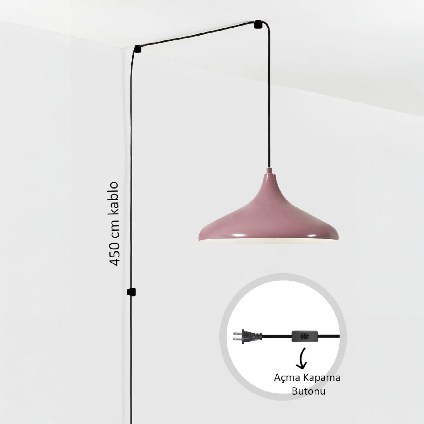 Bamyum Champion Metall mit 450 cm Kabel Schalter EU Stecker, Hängelampe
