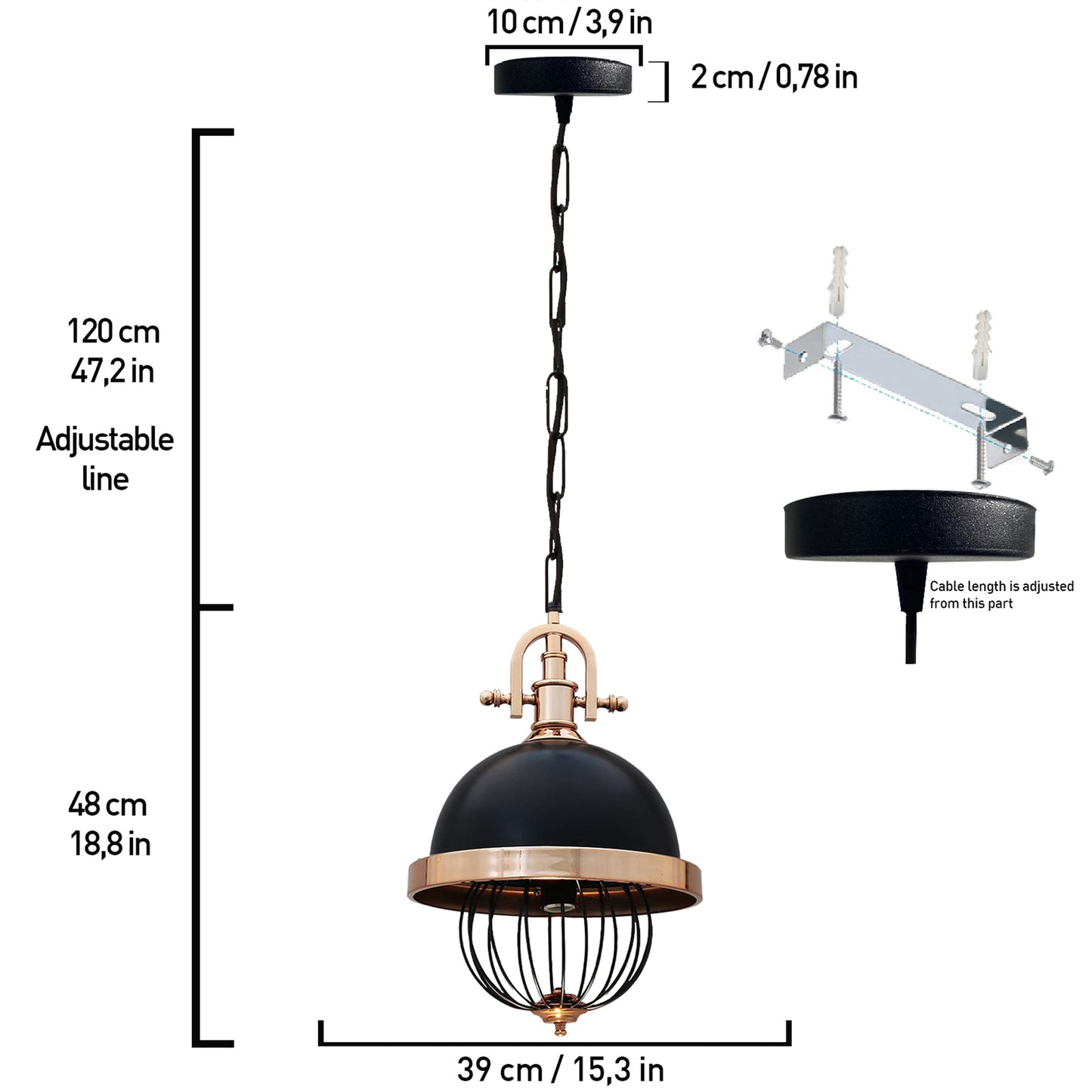 Pendelleuchte Richae Wohnzimmerlampe Hängelampe 35cm E27 Pendelleuchte Schwarz