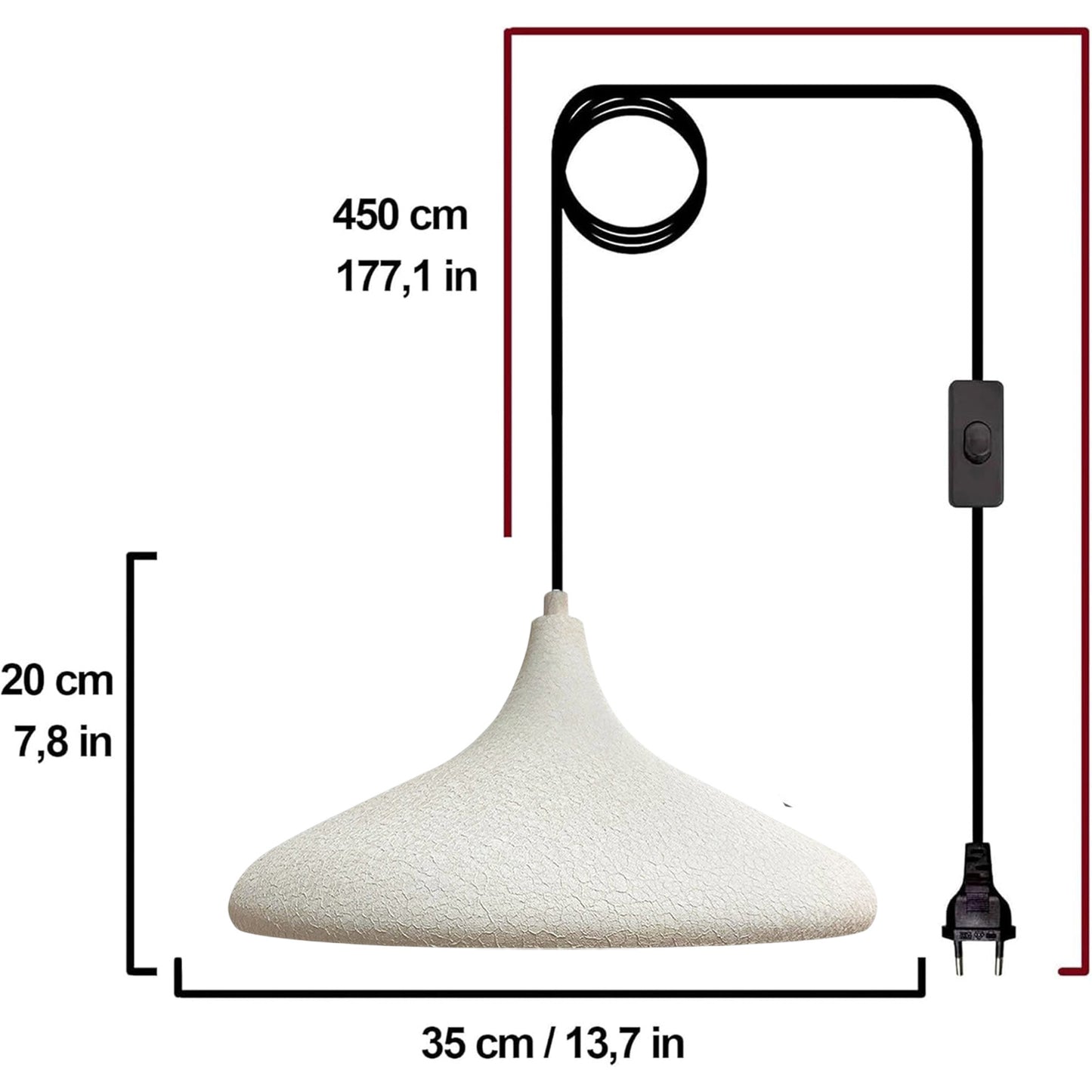 Bamyum Champion Metall mit 450 cm Kabel Schalter EU Stecker, Hängelampe