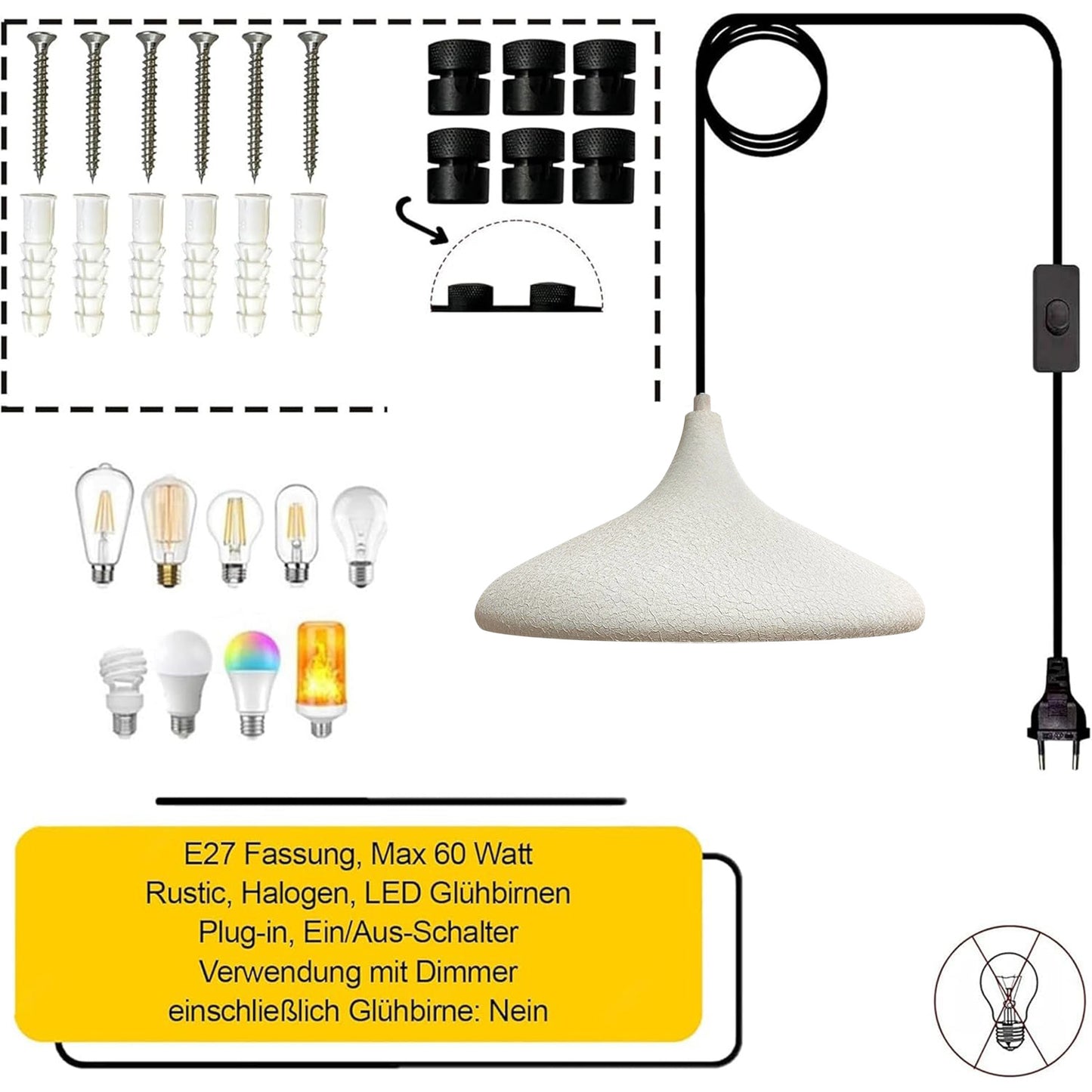 Bamyum Champion Metall mit 450 cm Kabel Schalter EU Stecker, Hängelampe