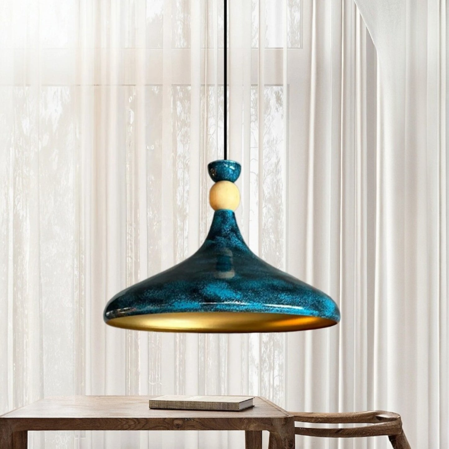 Pendelleuchte Champion aus Holz und Metall, 35 cm Hängelampe