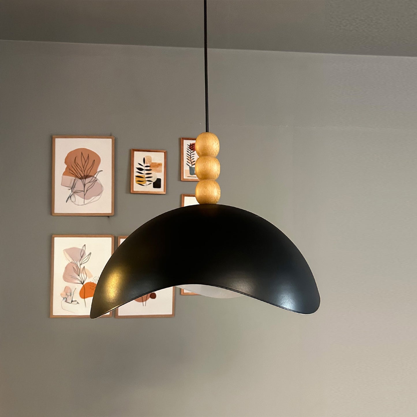 Luna Pendelleuchte aus Holz 40 cm, Hängelampe Metall E27 Moderne Lampe, Skandinavisch Pendellampe