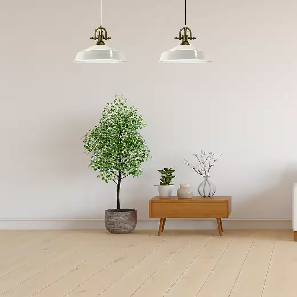 Pendelleuchte Metall Ø41 cm, Weiß innen weiß, E27, Vintage Lampe