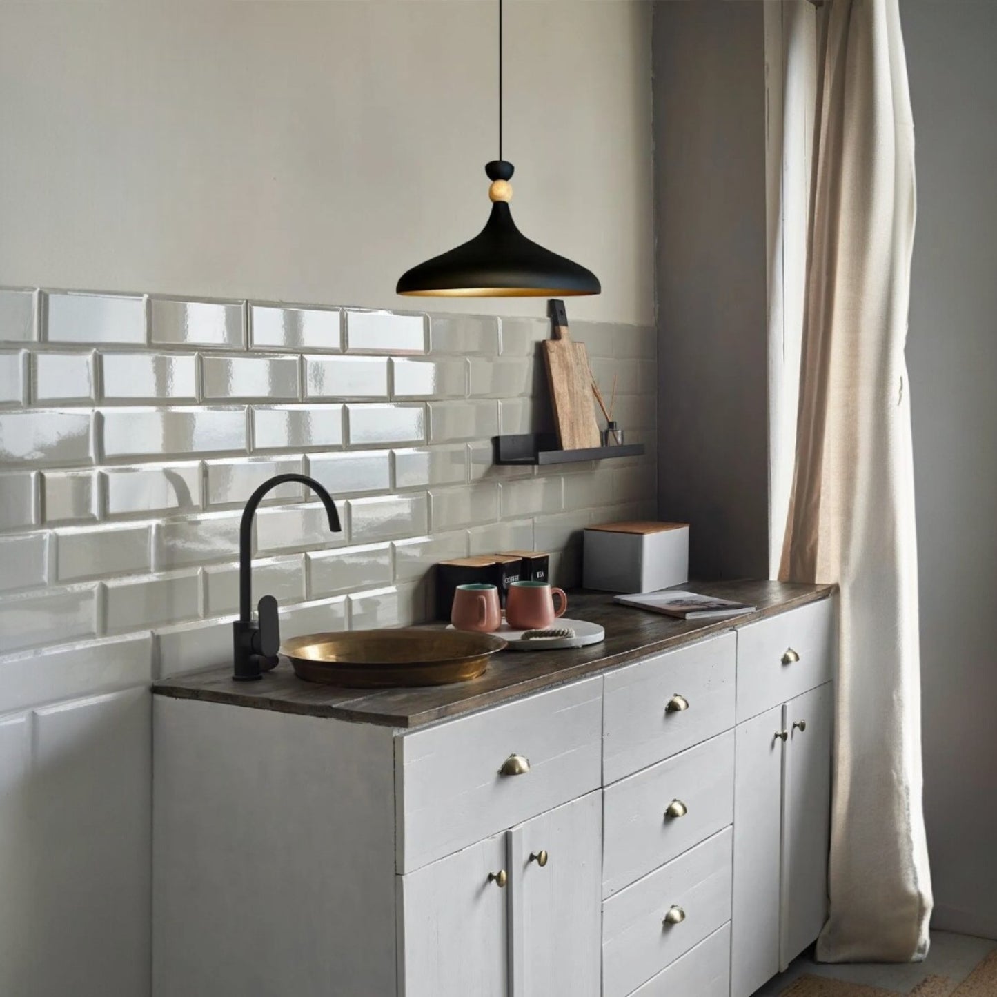 Pendelleuchte Champion aus Holz und Metall, 35 cm Hängelampe