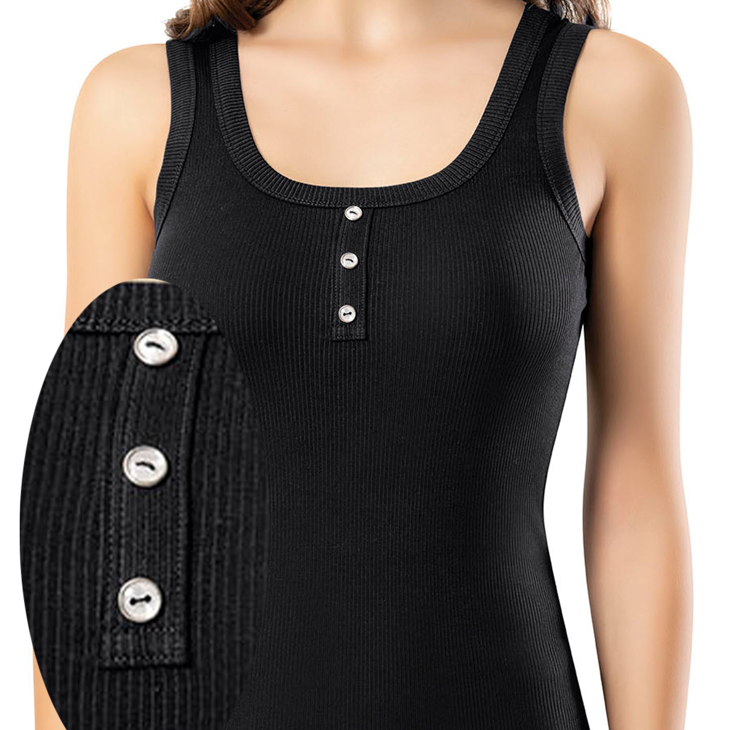 Schwarze Tank-Top mit Knöpfen, Gestrickter Sport-BH, Dehnbares Strick-Unterhemd mit Neckholder Unterwäsche für Damen