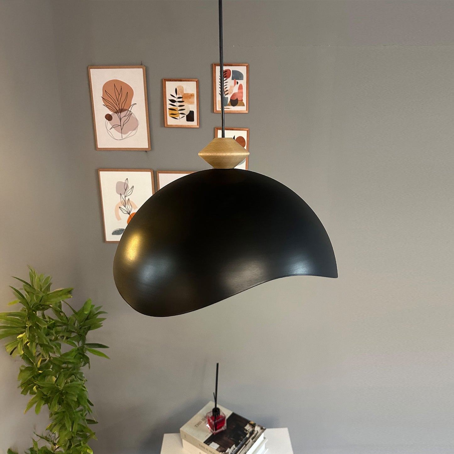 Luna Pendelleuchte aus Holz 40 cm, Hängelampe Metall E27 Moderne Lampe, Skandinavisch Pendellampe