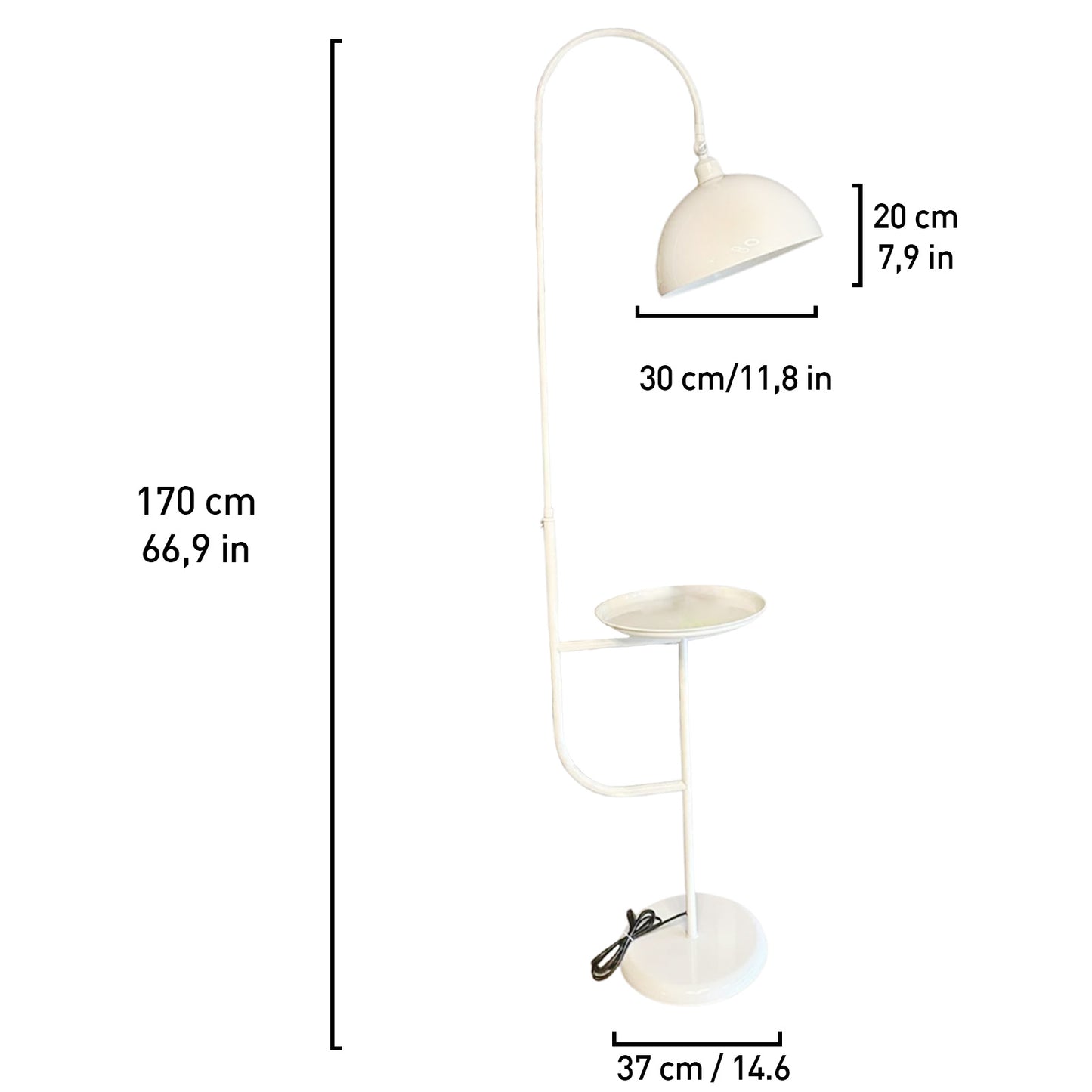 Stehlampe Gorkiede Stehleuchte Metall, E27 Fassung, verstellbarer Lampenschirm, Stehleuchte mit Ablage