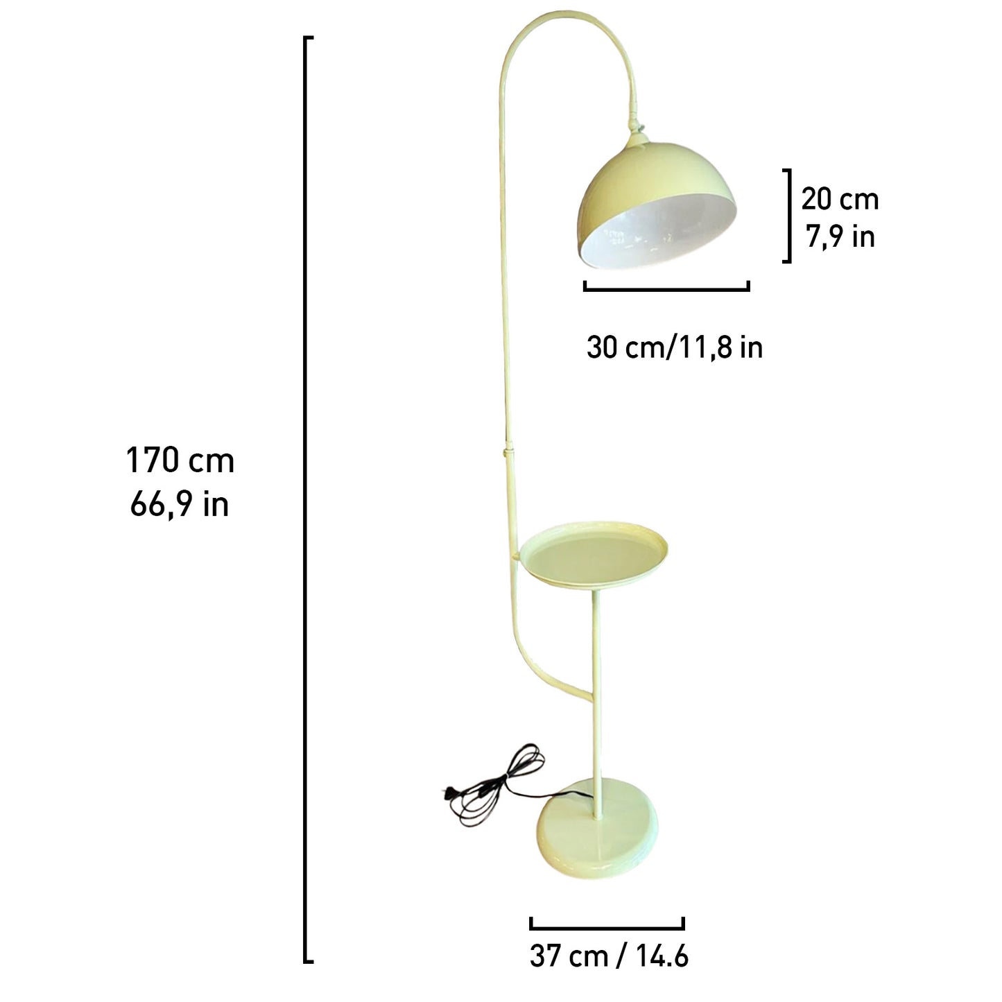 Stehlampe Gorkiede Stehleuchte Metall, E27 Fassung, verstellbarer Lampenschirm, Stehleuchte mit Ablage