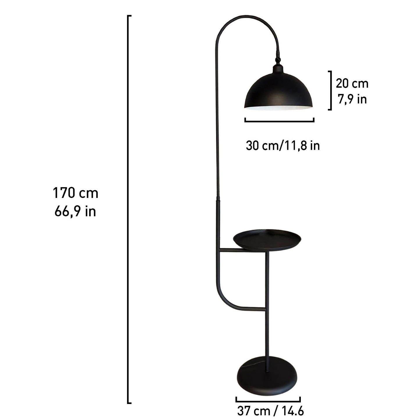 Stehlampe Gorkiede Stehleuchte Metall, E27 Fassung, verstellbarer Lampenschirm, Stehleuchte mit Ablage