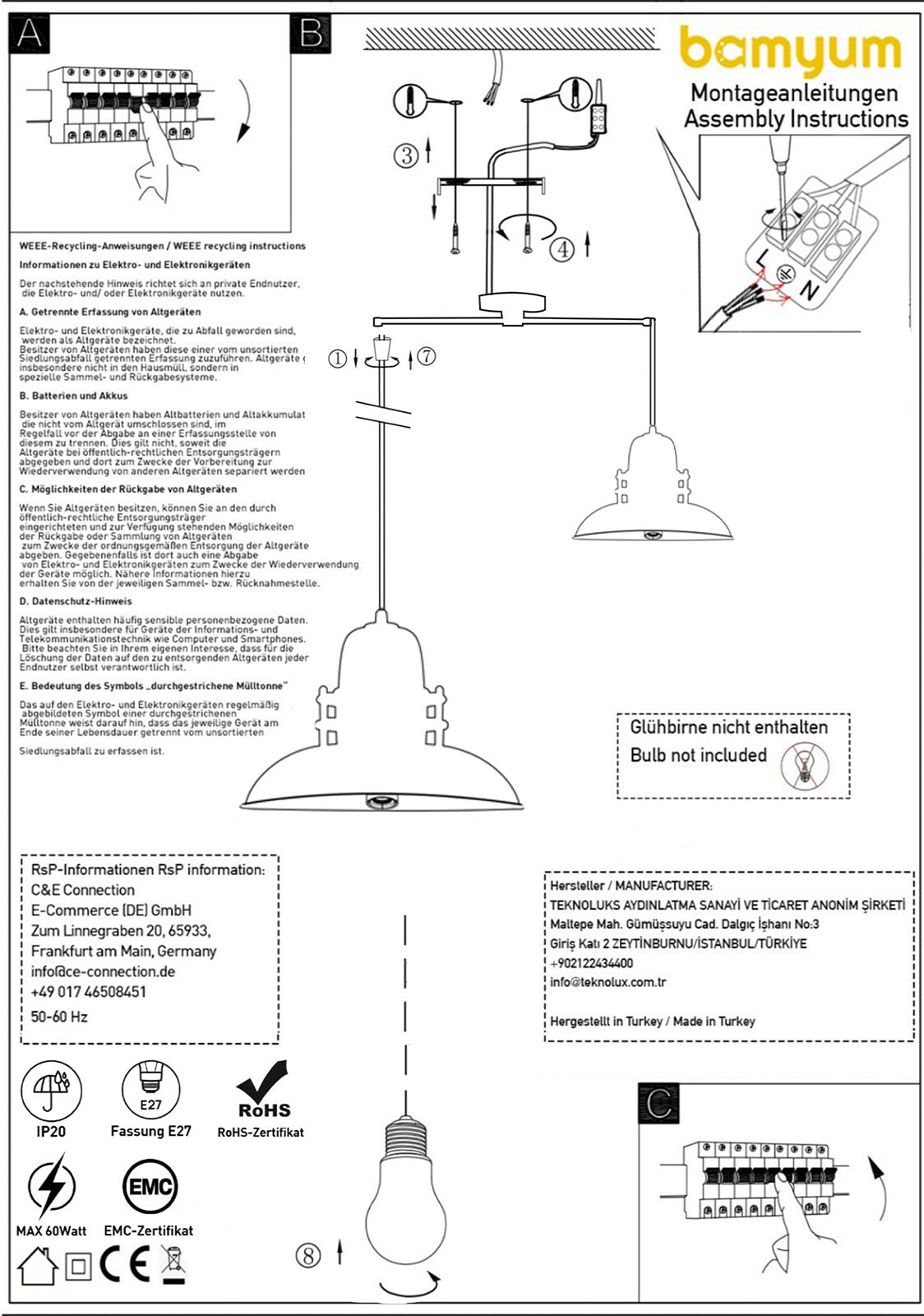 Hängelampe Metall E27 Fassung