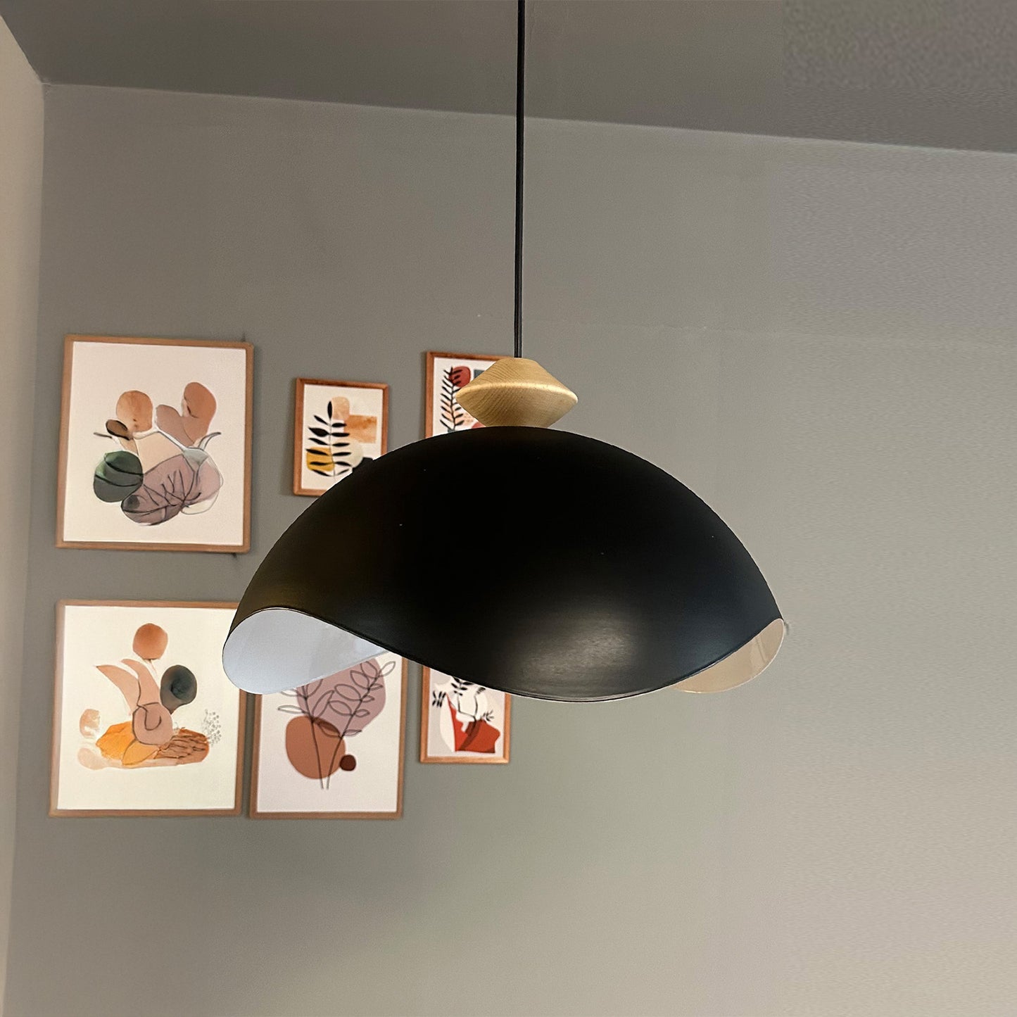 Luna Pendelleuchte aus Holz 40 cm, Hängelampe Metall E27 Moderne Lampe, Skandinavisch Pendellampe