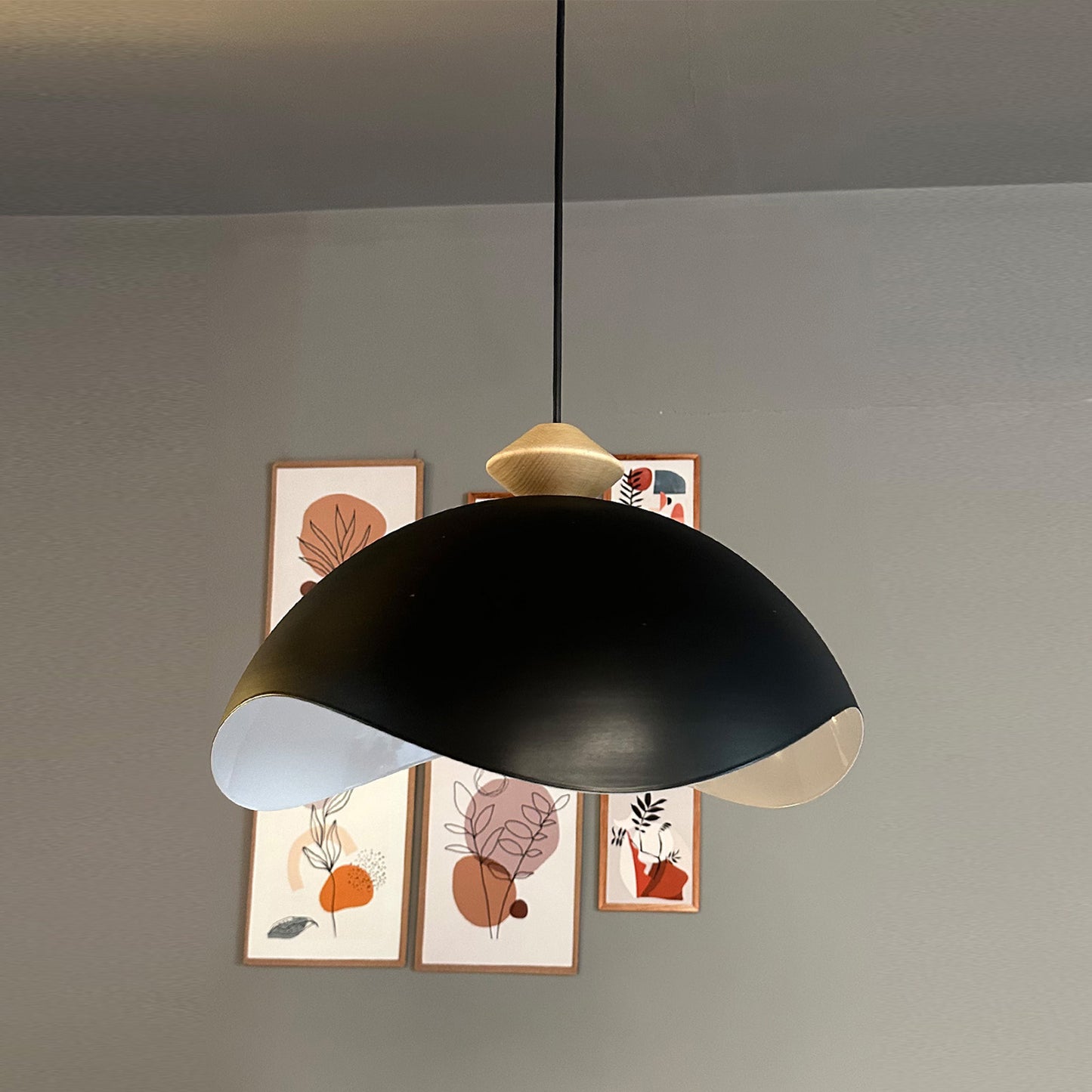 Luna Pendelleuchte aus Holz 40 cm, Hängelampe Metall E27 Moderne Lampe, Skandinavisch Pendellampe