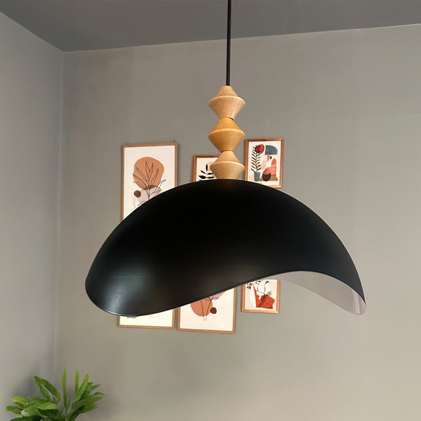 Luna Pendelleuchte aus Holz 40 cm, Hängelampe Metall E27 Moderne Lampe, Skandinavisch Pendellampe