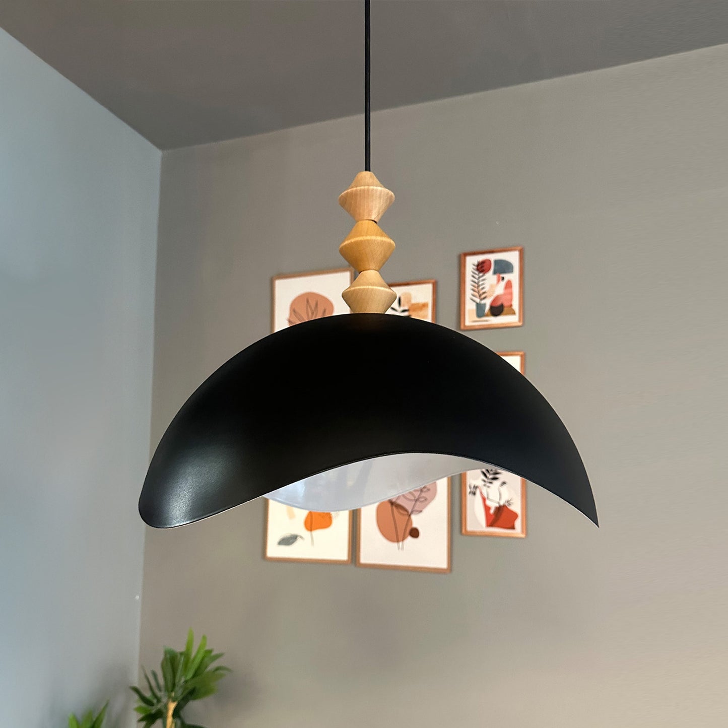Luna Pendelleuchte aus Holz 40 cm, Hängelampe Metall E27 Moderne Lampe, Skandinavisch Pendellampe