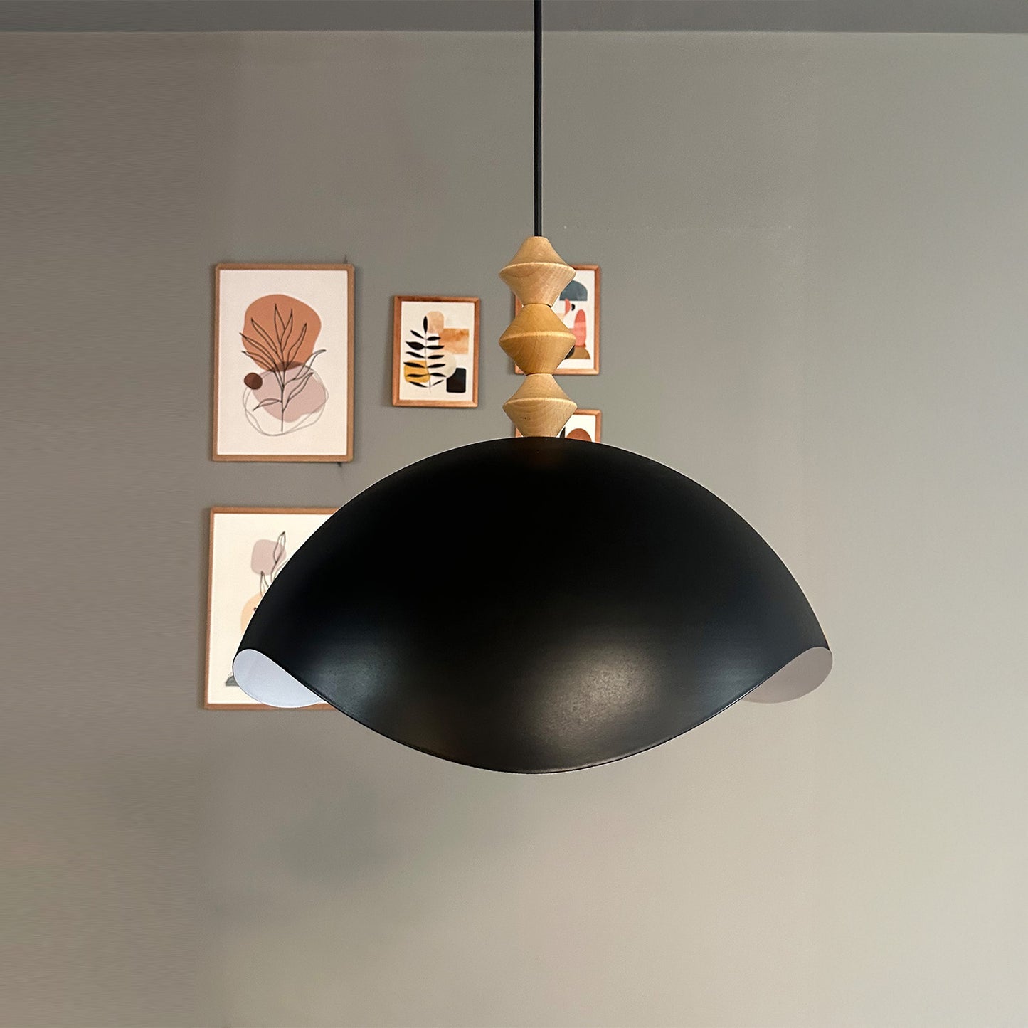 Luna Pendelleuchte aus Holz 40 cm, Hängelampe Metall E27 Moderne Lampe, Skandinavisch Pendellampe