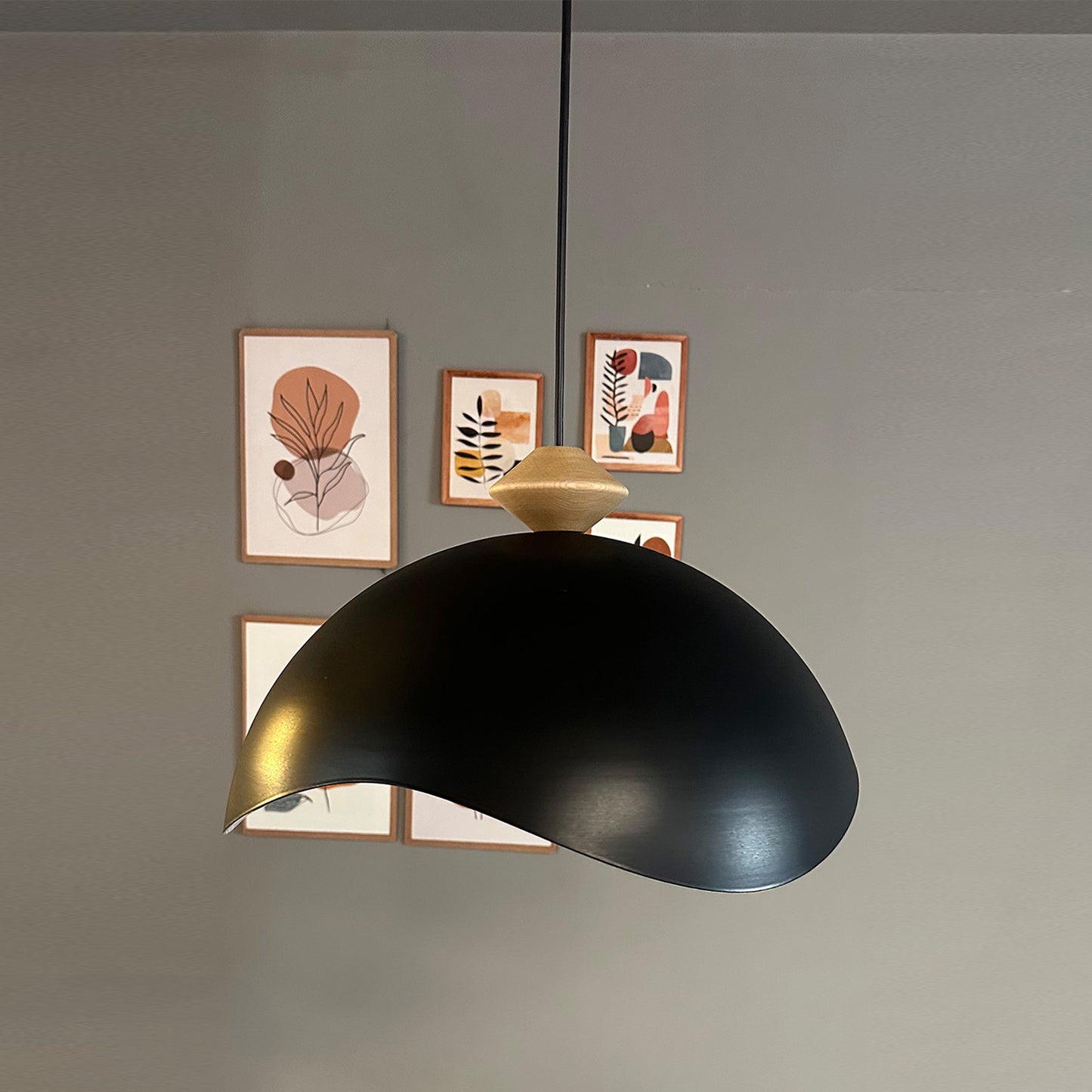 Luna Pendelleuchte aus Holz 40 cm, Hängelampe Metall E27 Moderne Lampe, Skandinavisch Pendellampe