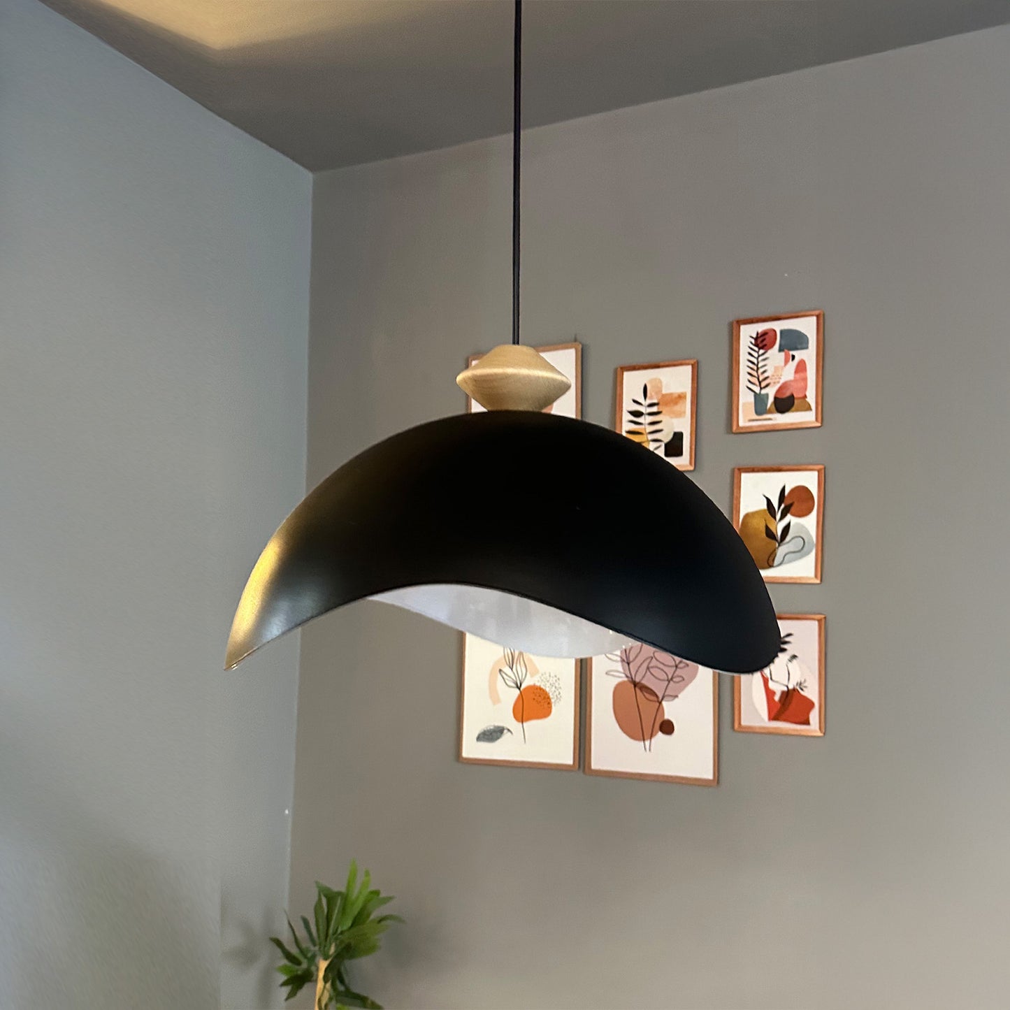 Luna Pendelleuchte aus Holz 40 cm, Hängelampe Metall E27 Moderne Lampe, Skandinavisch Pendellampe