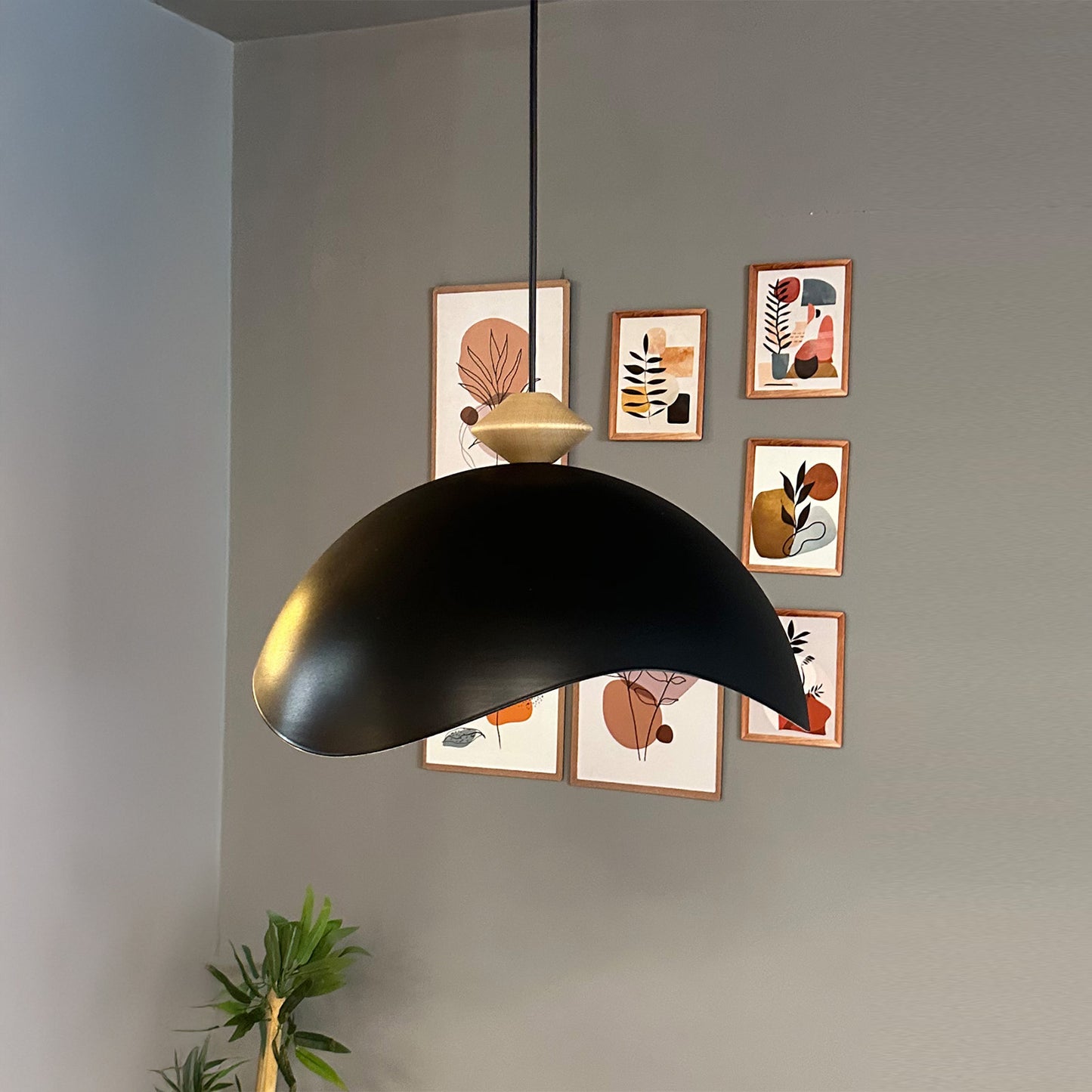 Luna Pendelleuchte aus Holz 40 cm, Hängelampe Metall E27 Moderne Lampe, Skandinavisch Pendellampe