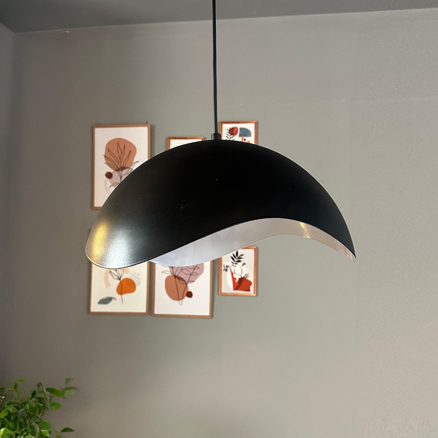 Luna Pendelleuchte aus Holz 40 cm, Hängelampe Metall E27 Moderne Lampe, Skandinavisch Pendellampe