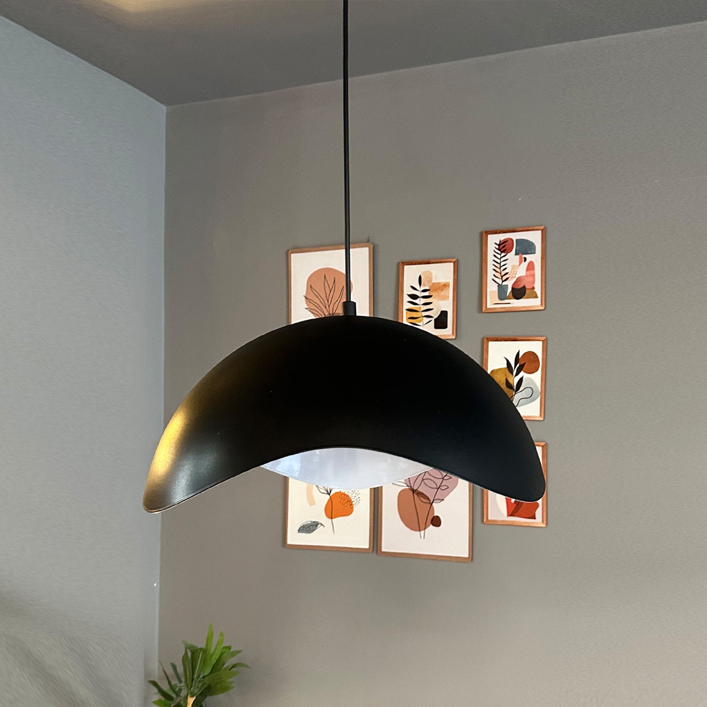 Luna Pendelleuchte aus Holz 40 cm, Hängelampe Metall E27 Moderne Lampe, Skandinavisch Pendellampe