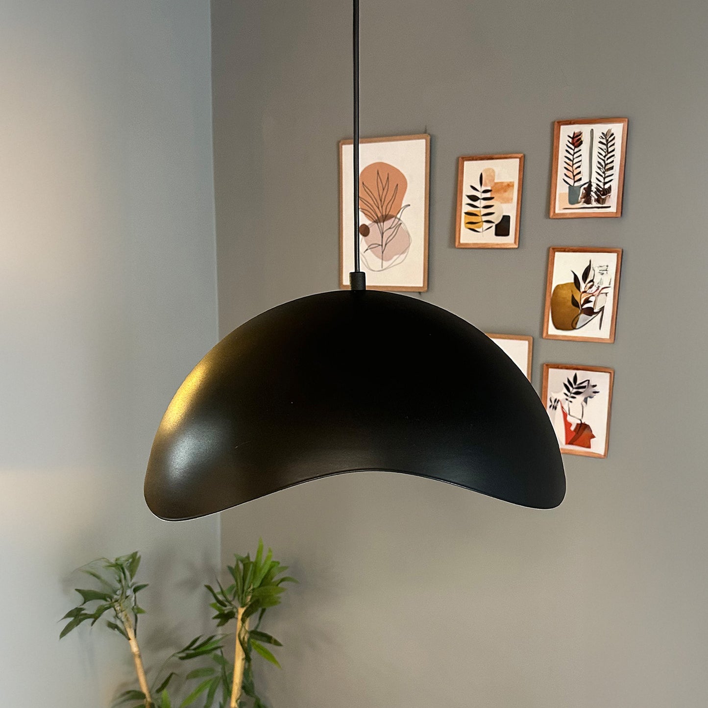 Luna Pendelleuchte aus Holz 40 cm, Hängelampe Metall E27 Moderne Lampe, Skandinavisch Pendellampe