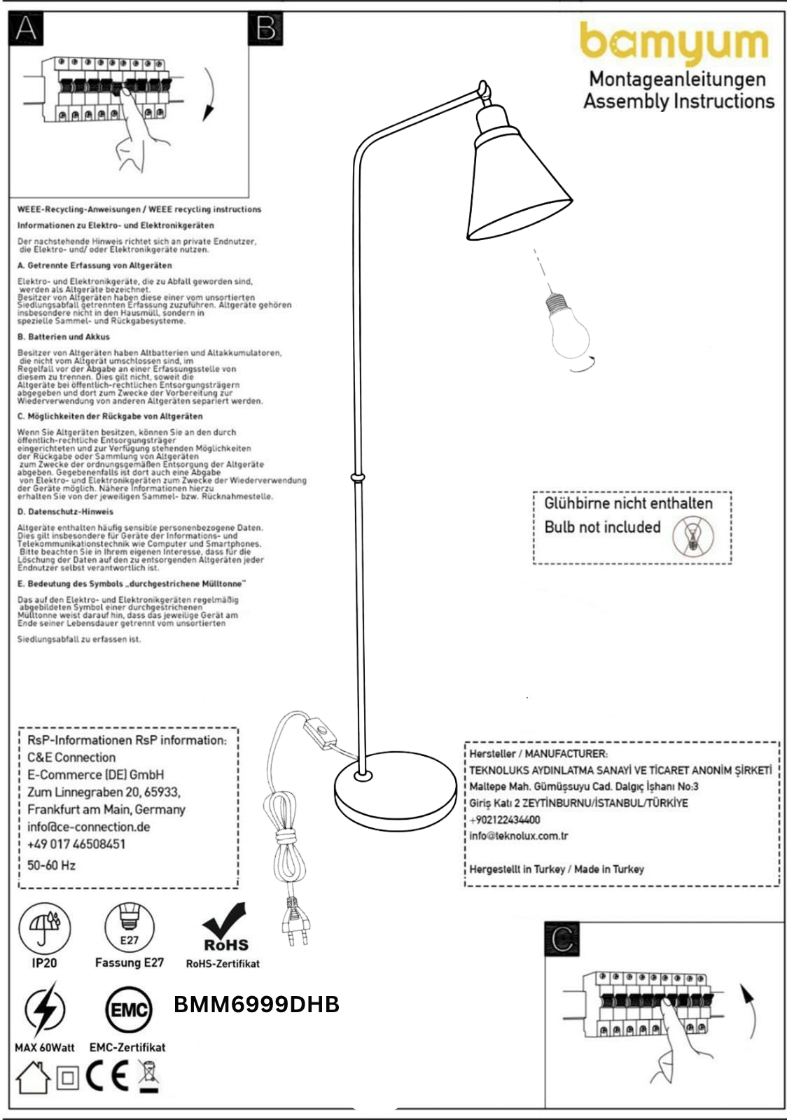 Stehlampe Tumbled Movable Head Modern Metal Living Stehleuchte
