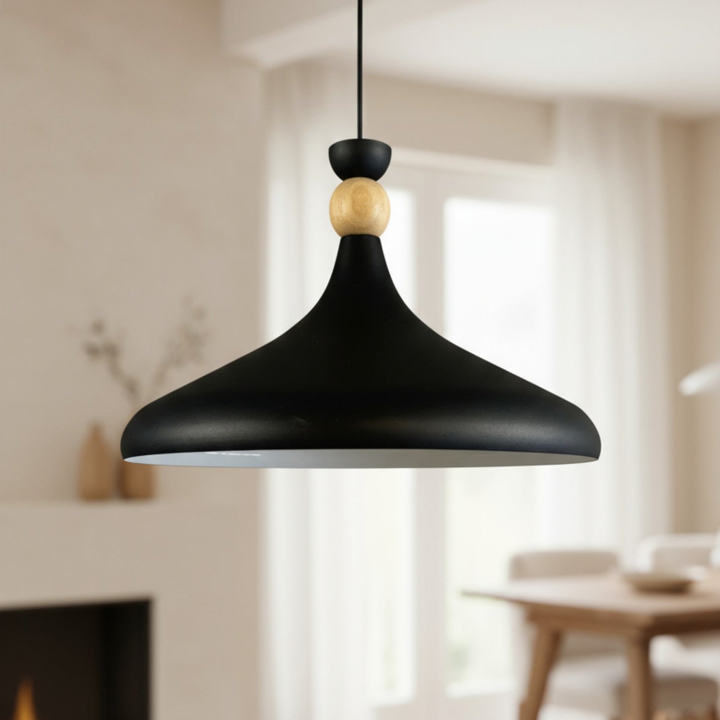 Pendelleuchte Champion aus Holz und Metall, 35 cm Hängelampe