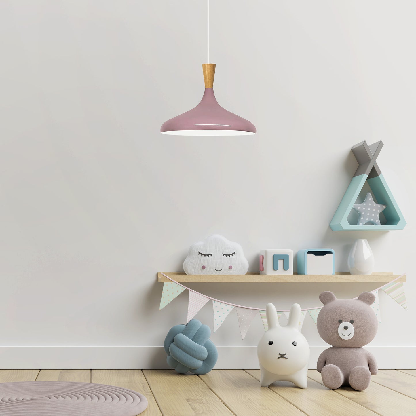 Pendelleuchte Champion Kegel Holz-Kopfteil 35 cm Metall E27 Modern Pendelleuchte