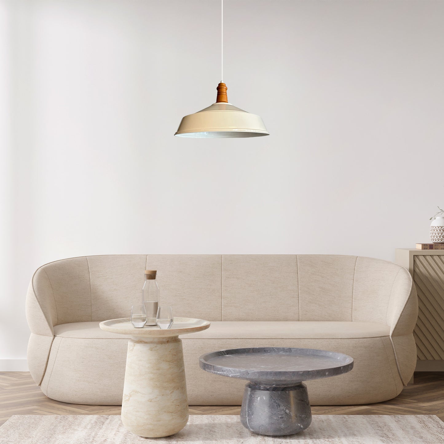 Pendelleuchte Metall Ø41 cm, Weiß innen weiß, E27, Vintage Lampe