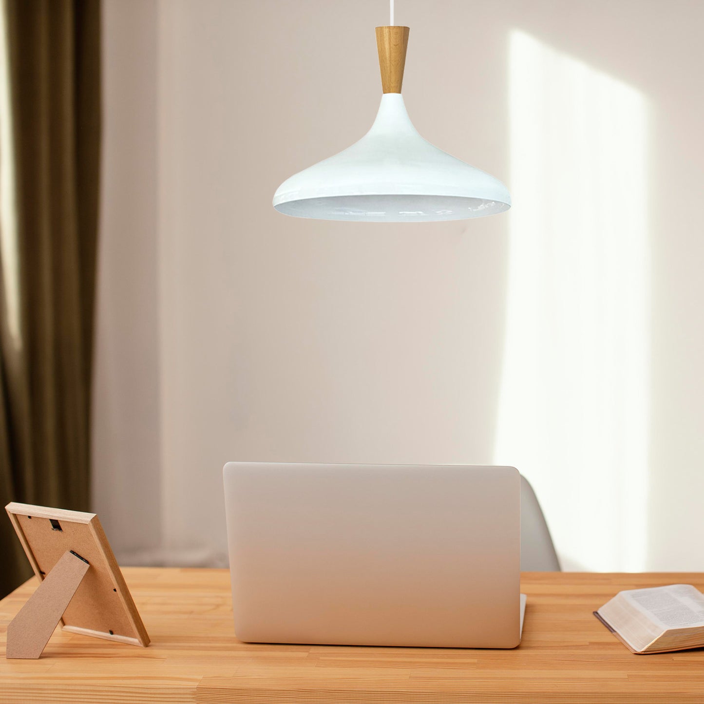 Pendelleuchte Champion Kegel Holz-Kopfteil 35 cm Metall E27 Modern Pendelleuchte