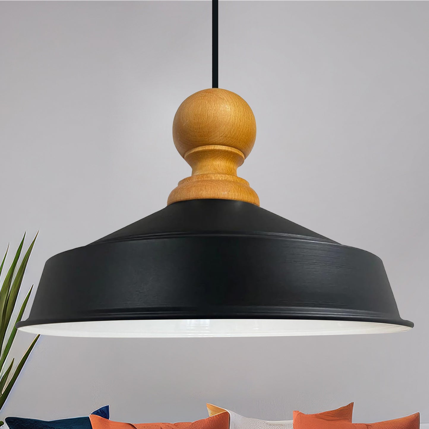 Pendelleuchte Hängelampe Industrial Schwarz Weiß Metall, Ø40cm, E27, Vintage Lampe