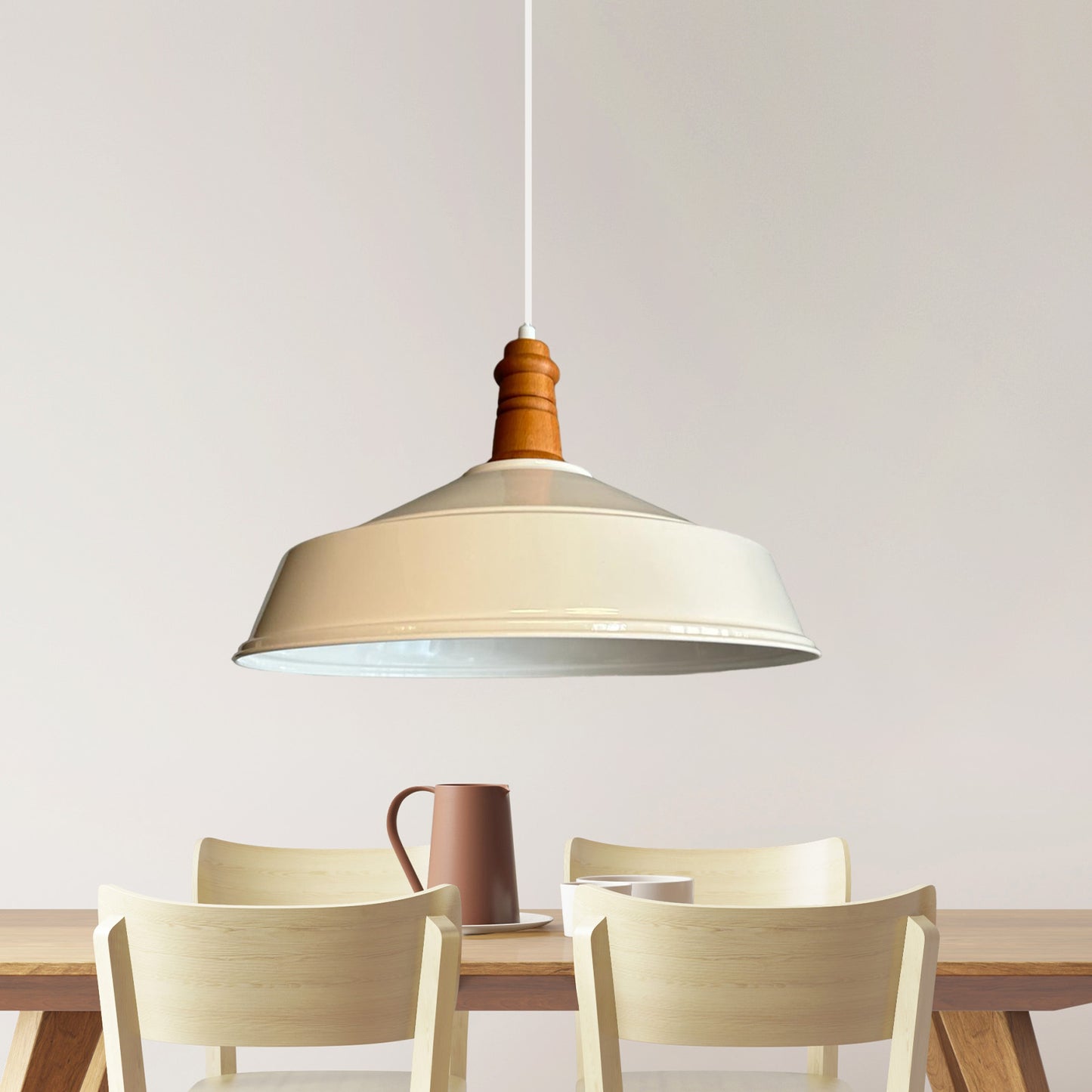 Pendelleuchte Metall Ø41 cm, Weiß innen weiß, E27, Vintage Lampe