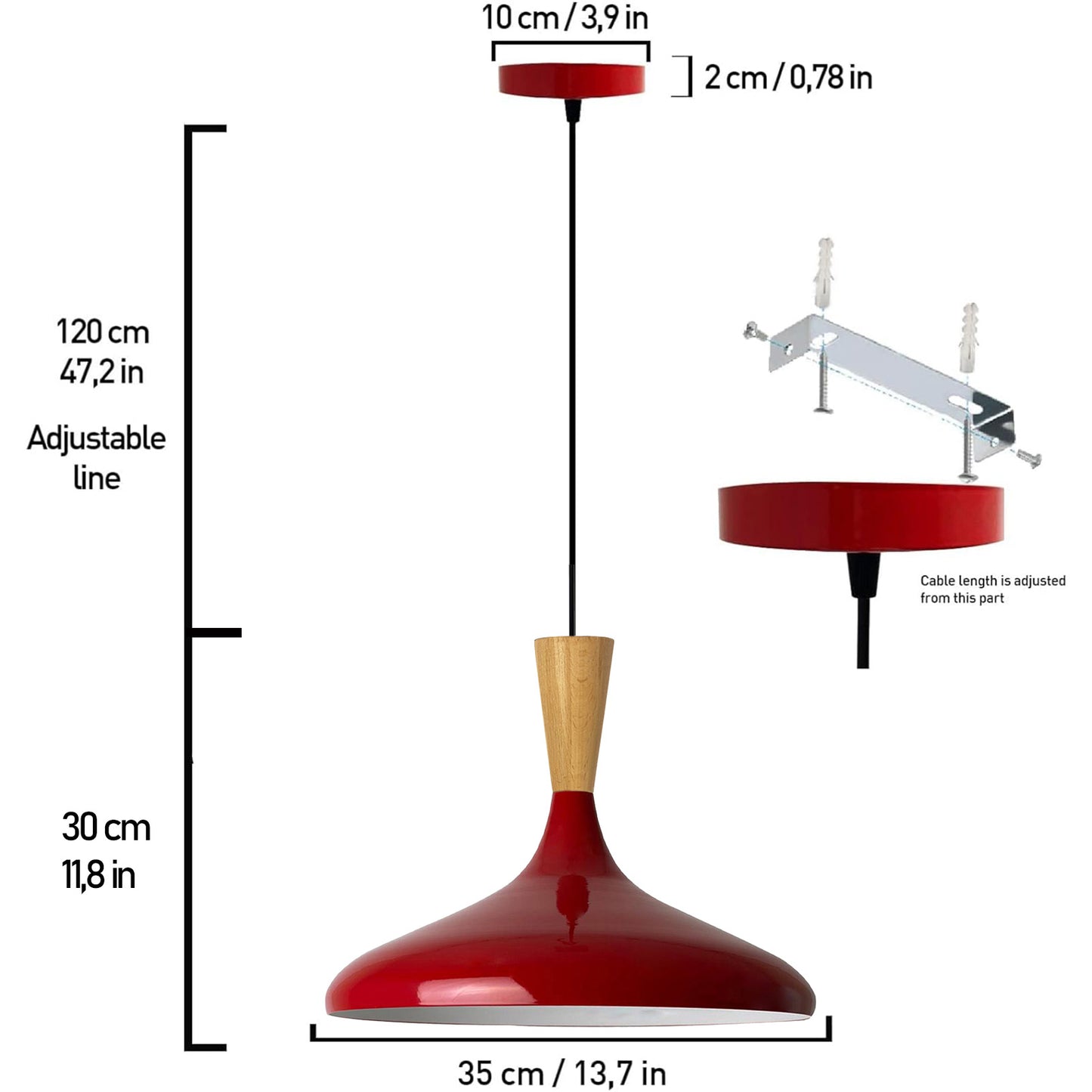 Champion Pendelleuchte aus Holz, 35 cm Hängelampe Metall E27 Moderne Lampe