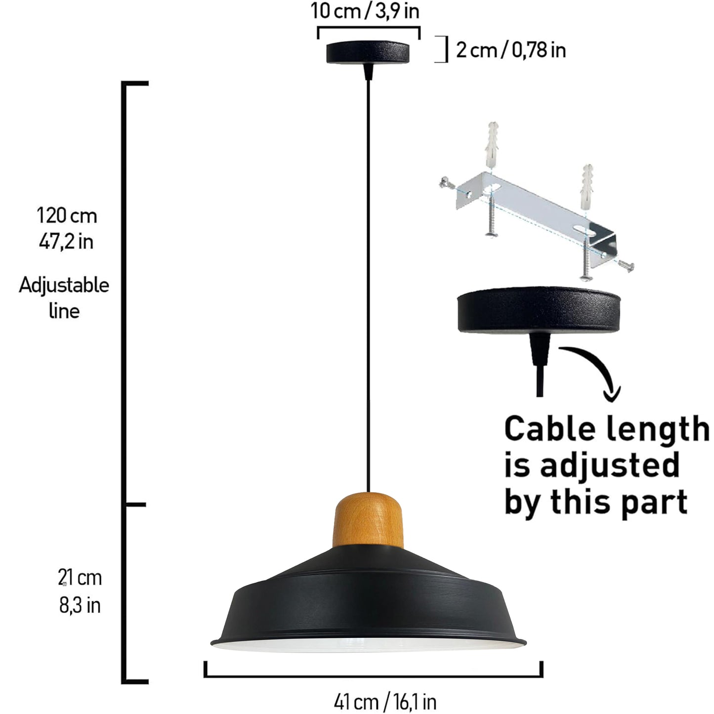 Pendelleuchte Hängelampe Industrial Schwarz Weiß Metall, Ø40cm, E27, Vintage Lampe