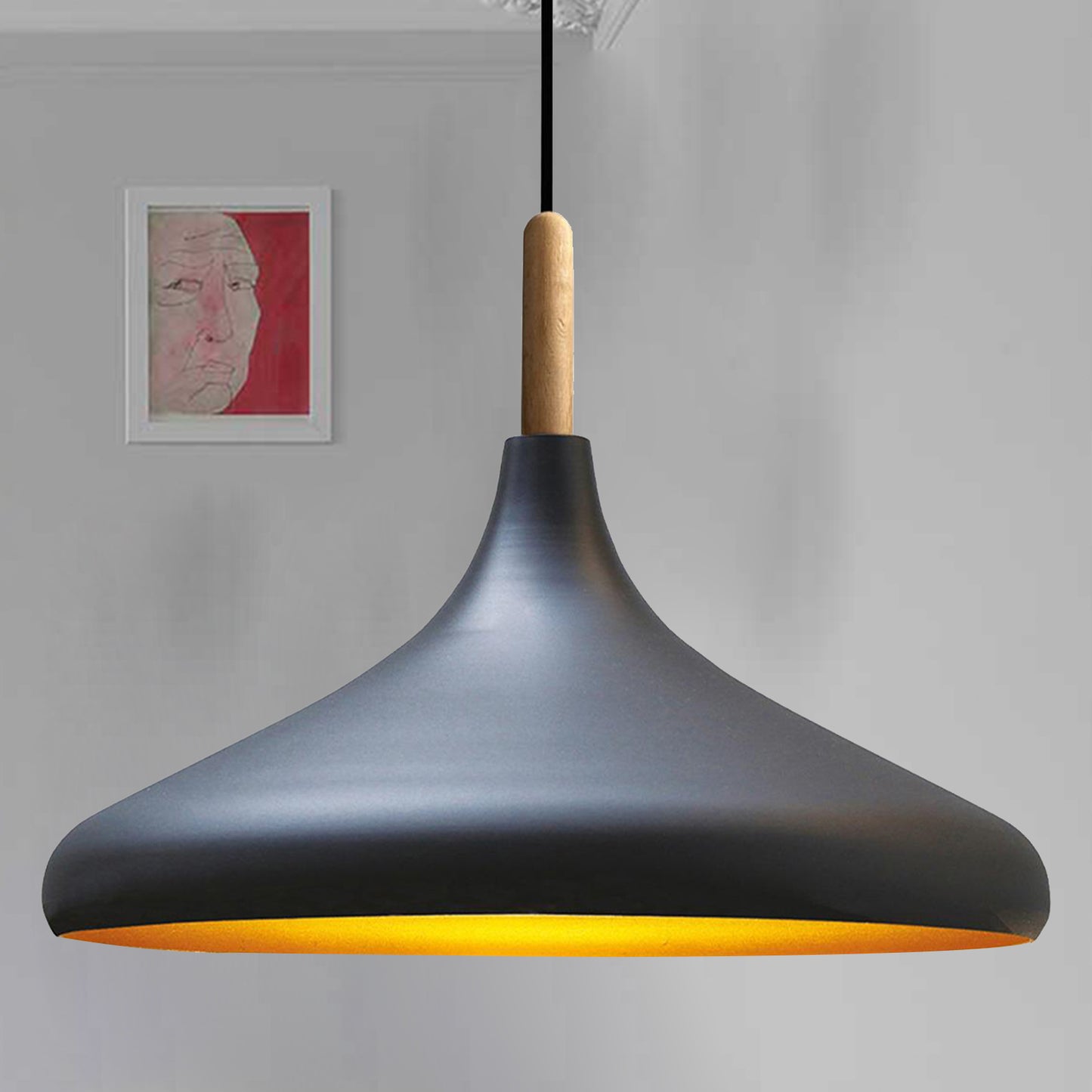 Pendelleuchte Metall Lampe I Champion I Holz Ø35 cm Metall E27 Hängelampe